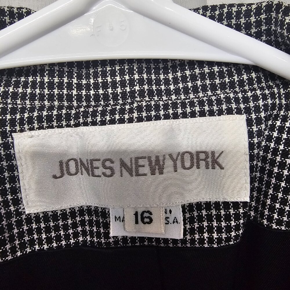 Vintage Jones New York Blazer Black Checked Wool Double Office 16 - Picture 8 of 11